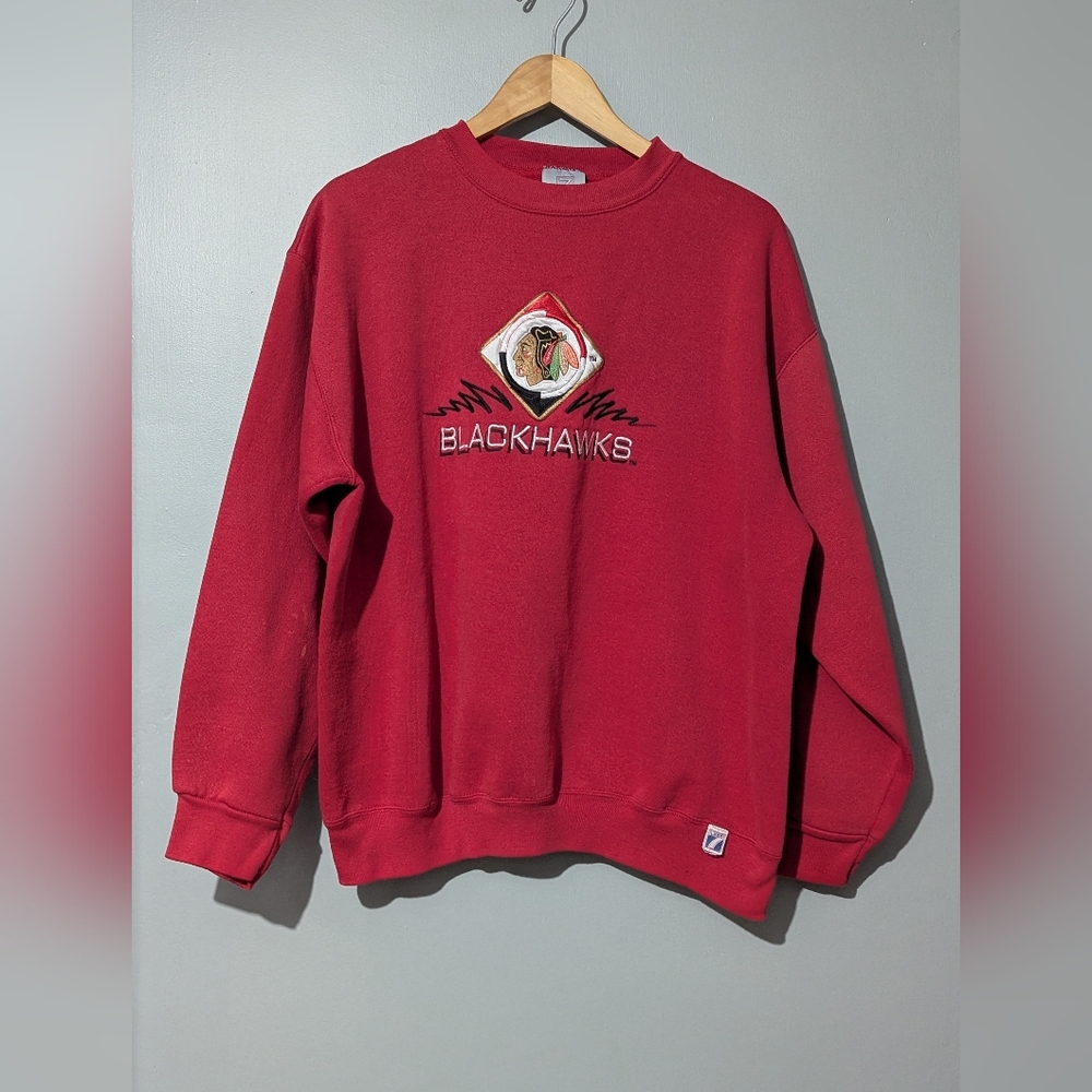 Vintage 90's Logo 7 Chicago Blackhawks‎ Red Men's XL Crewneck Sweater